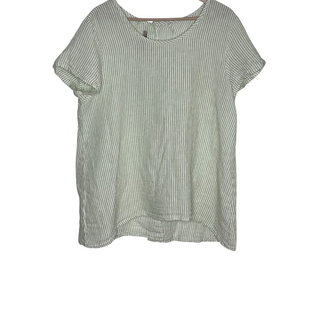 Flax Linen Green White Striped Top Womens Small NWT Button Front Boho Minimalist